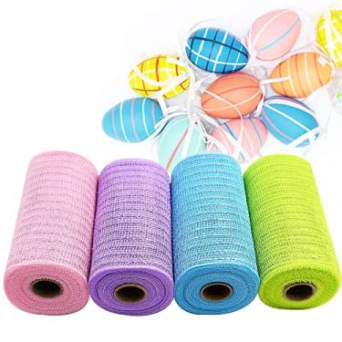 Imagem de NBHH Fita de malha para o dia da páscoa deco metálica outono folha metálica rosa roxo azul verde rolos de malha para projetos de Páscoa DIY grinaldas decorações de festa artesanato de embrulho, 4