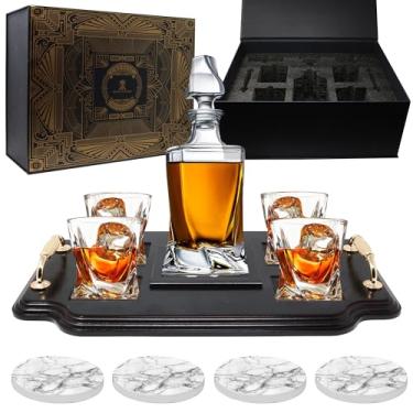 Imagem de KROWN KITCHEN - Conjunto de decantador de uísque Inclui copos de uísque, porta-copos e base de madeira. Presentes perfeitos para o papai para Bourbon, Scotch, licor etc. Capacidade de 750 ml