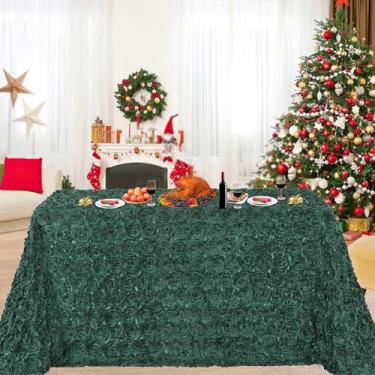 Imagem de B-COOL Toalha de mesa com roseta verde, 224 x 332 cm, toalha de mesa retangular floral 3D para decoração de mesa de festas românticas ao ar livre