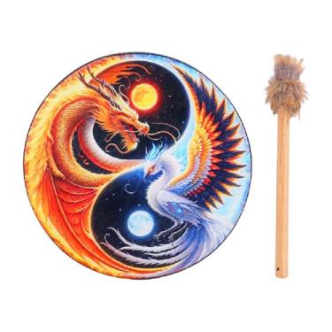 Imagem de menolana Tambor Xamânico com Baquetas para Jogos e Festivais para Adultos, Acessório Útil para Iniciantes e Música Espiritual. Portátil Ideal para Tocar Tambor, Dragão E Fênix