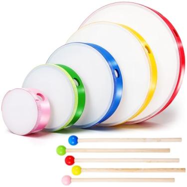 Imagem de Conjunto de bateria de 5 peças com baquetas de bateria – Tambores de mão de madeira em instrumentos de percussão multicoloridos de 12/10/8/6/10 polegadas para adultos iniciantes festa de música em