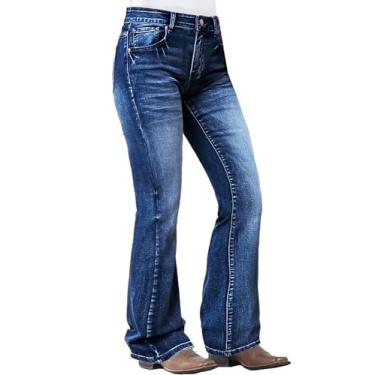 Imagem de Flamingals Jeans flamingo cintura baixa levanta bumbum para mulheres na moda calça jeans stretch perna larga, Azul escuro, XGG