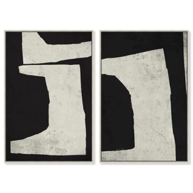 Imagem de Conjunto de 2 painéis abstratos de luxo dourado em tela, boêmio, arte de parede da Art Remedy, moldura prateada, 25 x 38 cm