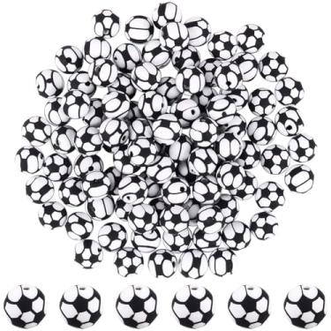 Imagem de SUNNYCLUE 1 caixa 120 peças de contas de futebol de 8 mm contas de argila esportiva preto branco argila de polímero pequenas bolas redondas esportivas caneta espaçadores soltos para fabricação de