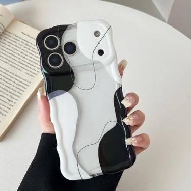 Imagem de DEFBSC Capa para iPhone 17 Pro Max, linda capa de telefone com estampa de arte ondulada transparente para mulheres e meninas, capa protetora durável com moldura ondulada para iPhone 17 Pro Max, preta