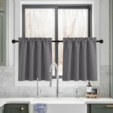 Imagem de Cortinas blackout para cozinha, camadas sólidas de cortina de meia janela para economia de energia, sombra de privacidade para trailer trailer porão de banheiro, largura 34 x comprimento 61 cm, cinza