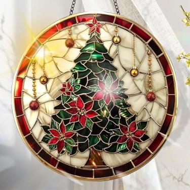 Imagem de Acrílico colorido Suncatcher, decoração de janela suspensa de árvore de Natal com design de vitral impresso, apanhador de sol, arte de parede de arco-íris, ornamentos de Natal para uso interno e