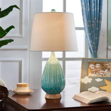 Imagem de Luminária de mesa contemporânea de cerâmica, estilo americano de luxo, com LED, para sala de estar, quarto, escritório, casa de campo, hotel ou mesa de cabeceira (Estilo 124S)