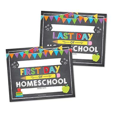 Imagem de 10 placas de quadro-negro do primeiro e último dia da escola em casa, placa reutilizável do primeiro dia de aula, suporte de cabine de fotos de início de volta às aulas para crianças, meninas ou meninos no jardim de infância, pré-escolar, cartolina de 20 x 25 cm