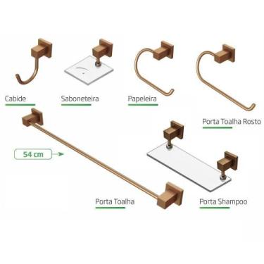 Imagem de Kit Acessórios Para Banheiro Rose 6 Peças Square Luxo - REAL, Rose