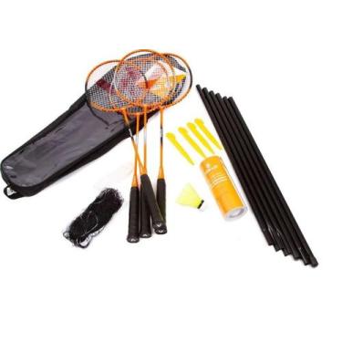 Imagem de Kit badminton vollo 4 raq. 3 petecas de nylon rede e sup.