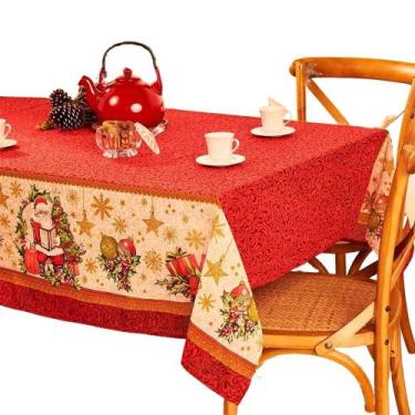 Imagem de Toalha De Mesa Noite Feliz Natal Papai Noel Algodão Quadrada 4 Lugares