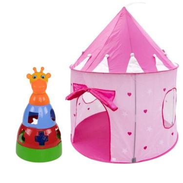 Imagem de Kit Girafa Brinquedo Empilhar e Barraca Infantil Castelo Princesa Fáci