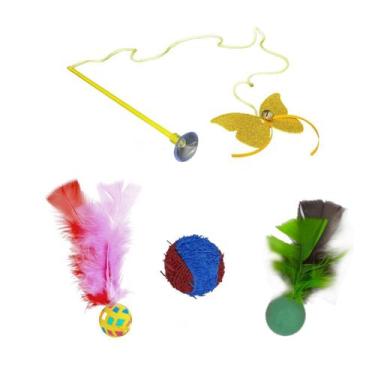 Imagem de Kit de Brinquedos para Gatos Varinha Ventosa Borboleta e Bolinhas - St