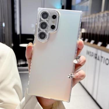 Imagem de Capa translúcida de luxo com gradiente a laser para Samsung Galaxy S25 S24 S23 Ultra Plus, película de lente de diamante com flash, capa rígida de acrílico descolorida (para Samsung S23Ultra/Sili