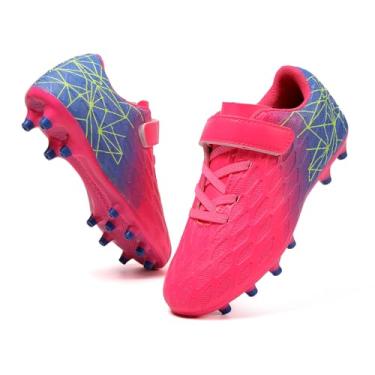 Imagem de Skerxut Chuteiras de futebol, tênis de futebol infantil firme, para meninos e meninas, Rosa/verde, 11 Little Kid