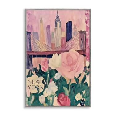 Imagem de Stupell Industries Arte giclée emoldurada branca da paisagem urbana da primavera de Nova York, design por Annabelle Hall, 61 x 40 cm