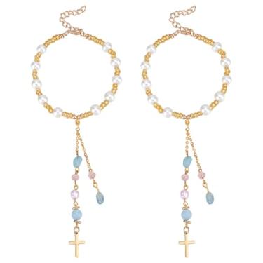 Imagem de WEBEEDY 2 peças de enfeite de espelho de carro pendurado em cruz pingente de cristal para carro apanhador de sol com pérola, acessórios de espelho retrovisor para carros, espelho retrovisor, janela