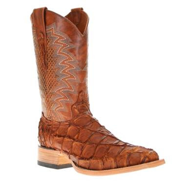 Imagem de Vaccari Dylan Botas de cowboy masculinas de couro genuíno Pirarucu Fish com bico quadrado largo, Pecan, 7.5 Wide