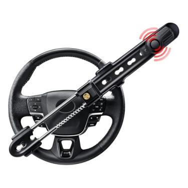 Imagem de Trava de volante com alarme de 113 db, sistema de alarme de carro resistente Electop com sensor de movimento, dispositivo antifurto com trava ajustável e sistema de alarme de carro de 2 teclas para