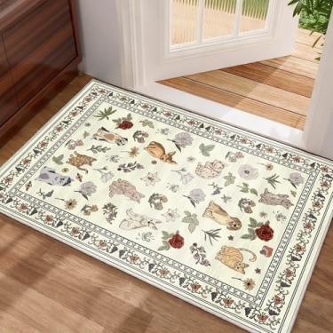 Imagem de Tapete de entrada floral animal gato cachorro 5 x 7 tapetes de área pequena lavável tapete de porta macio de pilha baixa antiderrapante tapete de cozinha resistente a manchas tapete interno para