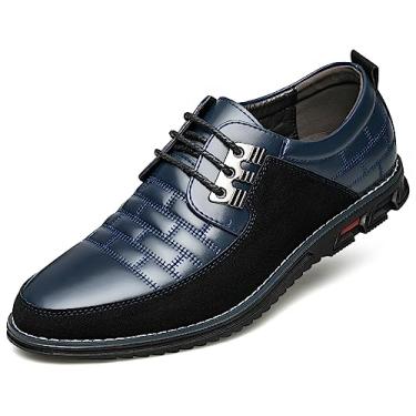 Imagem de Sapato social masculino de couro premium, confortável, casual, Oxford, moderno, mocassim macio, para escritório, trabalho, caminhada, dirigir, Sola azul + preta, 38