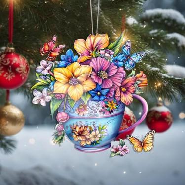 Imagem de Enfeites de Natal para pendurar, decoração de férias, decoração de flores acrílicas, decoração de interiores de carro, enfeite de árvore de Natal, artesanato para pendurar, colecionáveis, para