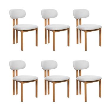Imagem de Kit 6 Cadeiras De Jantar Tulipa Estrutura Aço Carbono Laminado Natural Com Estofado Linho Cru