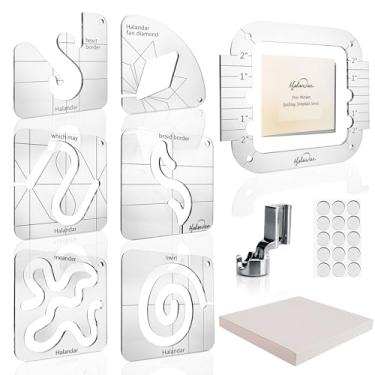 Imagem de O conjunto de 9 peças de molde de acolchoado inclui 6 modelos de acolchoamento, 1 moldura de colcha, 1 régua de haste baixa, 15 tapetes antiderrapantes, modelos de acrílico de 3 mm para fazer você mesmo, máquina de costura, régua de movimento livre