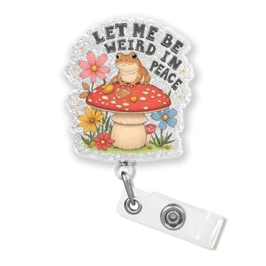 Imagem de Carretel de crachá Let Me Be Weird In Peace com citação engraçada de sapo 4 cm, humor introvertido, anti-social, sarcástico, enfermeira, CNA, enfermagem, pediátrica, crachá, porta-crachá, retrátil com
