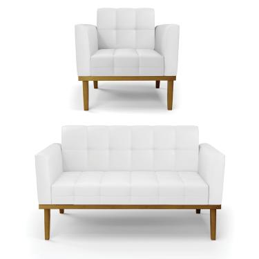 Imagem de Sofá Namoradeira e Poltrona Base de Madeira Castanho Elisa Corino Branco D03 - D'Rossi