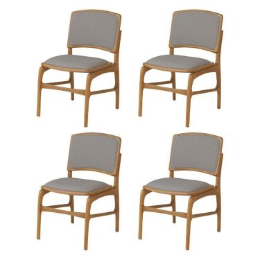 Imagem de Jogo 4 Cadeiras De Jantar Florença Em Madeira Jequitibá Natural Encosto Em Tecido Premium Linho Cinz