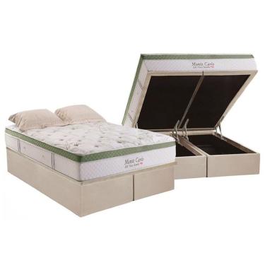 Imagem de Cama Box Baú Queen: Colchão Molas Herval Ensacadas Monte Carlo Hr Visco + Base Clean(158X198)