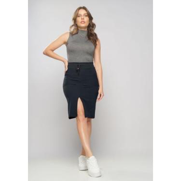 Imagem de Saia Midi Com Bolso Malha Canelada Preta Salvatore Fashion, Preto, M