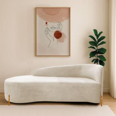 Imagem de Divã Recamier Orgânico França 140cm Lado Esq Pés Madeira Linho Bege