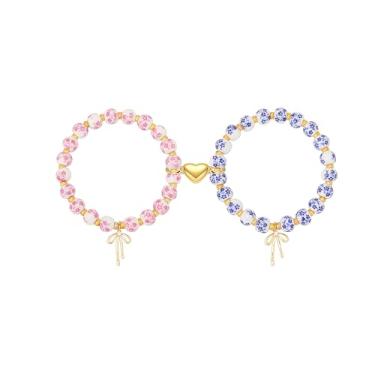 Imagem de Thalireth Pulseiras de laço com contas de ouro 14 quilates vintage amizade casais combinando Bff pulseiras para mulheres e homens, 2 peças