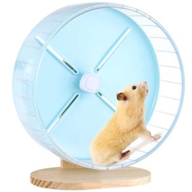Imagem de Chewtoyo Roda de corrida silenciosa para hamster com suporte, 26 cm, base de madeira, chinchila, girador silencioso ajustável para planadores de açúcar, gerbos