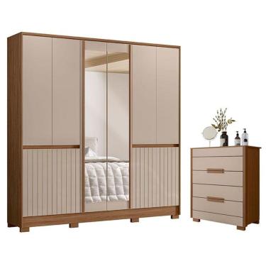 Imagem de Guarda Roupa Casal Alasca E Cômoda Dhara Carvalho Fendi - Moval