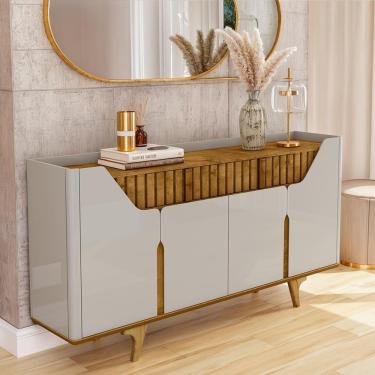 Imagem de Aparador Buffet Danubio 4 Portas 2 Gavetas Pé Madeira Maciça Off White/naturale