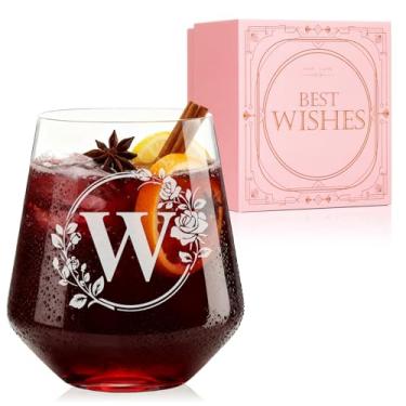 Imagem de Taça de vinho personalizada sem haste – Copos iniciais monogramas gravados personalizados, chá de panela, aniversário, casamento ou presente de noivado para mulheres