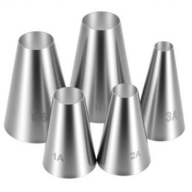 Imagem de 5 peças de ponta redonda grande para decoração de bolos de aço inoxidável, bicos de cobertura de cupcake, ferramenta de cobertura, ponta de cobertura, dispensadores de confeiteiros russos para assar