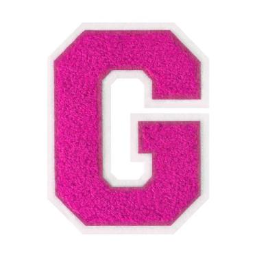 Imagem de 1 PÇ Patch de letra de chenille rosa de 11,4 cm com borda branca – Remendos do alfabeto para roupas, jaquetas, mochilas, chapéus para decoração personalizada, nome personalizado e artesanato. (G)