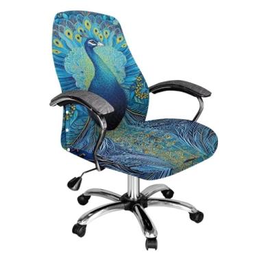 Imagem de Talayituse Capas de cadeira de escritório com estampa de pavão azul, capa elástica para cadeira de computador, capas universais para cadeira de chefe moderno, estilo simples, capa para cadeira de