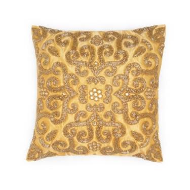 Imagem de Capa de travesseiro Lightnpro feita à mão com contas douradas - 40,6 x 40,6 cm, almofada decorativa elegante brilhante para decoração de sofá, sofá, cama e sala de estar - apenas capa (1 pacote)