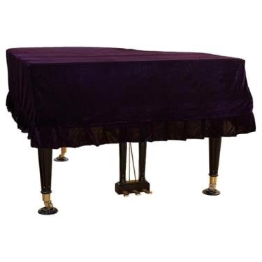 Imagem de Capa de veludo roxo profundo para piano de cauda, 195-199 cm, material de pelúcia com bainha elástica, protege contra poeira e luz solar