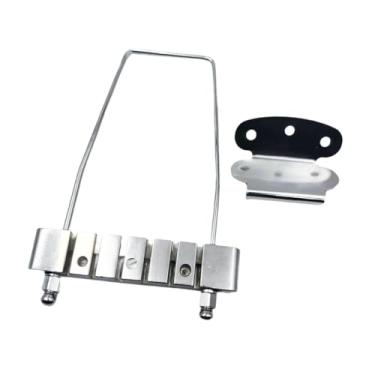 Imagem de oshhni Ponte Tailpiece para Baixo de 6 Cordas, Substitui Peças com Espaçamento de 10mm e Parafusos, Acessório Profissional para Guitarra Jazz em Metal, Prata