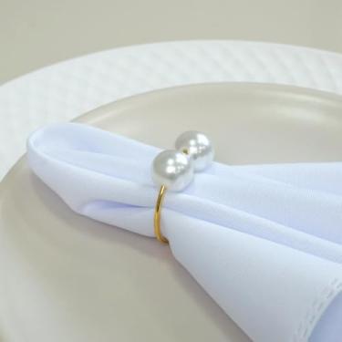 Imagem de Kit 50 Anéis para Guardanapo em Metal com Pérolas Acrílicas, 4x3cm, Decorativo para Mesa Posta, Jantares e Eventos (Argola Dourada)