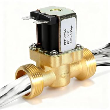 Imagem de Yosoo Health Gear Válvula solenoide de latão de 12 V, normalmente fechada, 3/4 polegadas, CC 12 V, 0,02-0,8 MPa, válvula solenóide de água, vida útil de 100.000 +, fácil instalação, função de
