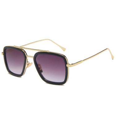 Imagem de JRLLFD Óculos de sol de armação de metal de luxo, feminino, masculino, vintage, para áreas externas, para dirigir e pescar, com proteção UV400 (cinza com degradê dourado)