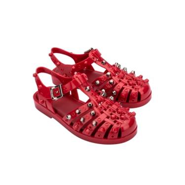 Imagem de Melissa Sandália feminina Possession Jelly – o sapato original Jelly, sandália de pescador com alça ajustável e fivela lateral, Brincos - Vermelho, 36